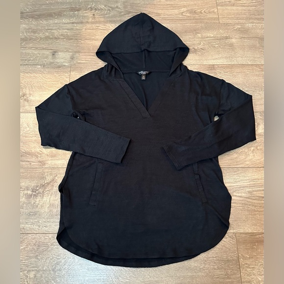 Banana Republic Luxespun Hoodie Women’s SM Black   V-Neck Pockets Soft Pullover - Picture 5 of 14